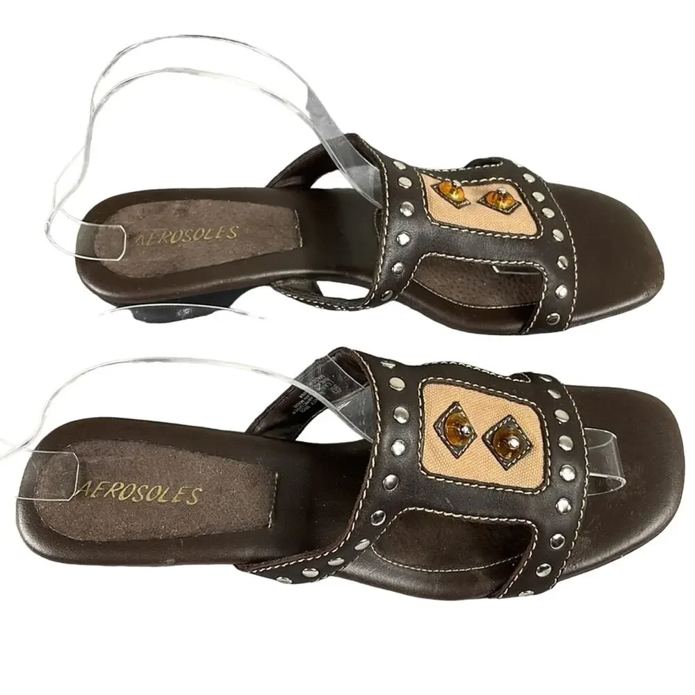 Aerosoles Brown Tan Two Tone Comfort Sandals Flexible Sole Lightweight Summer